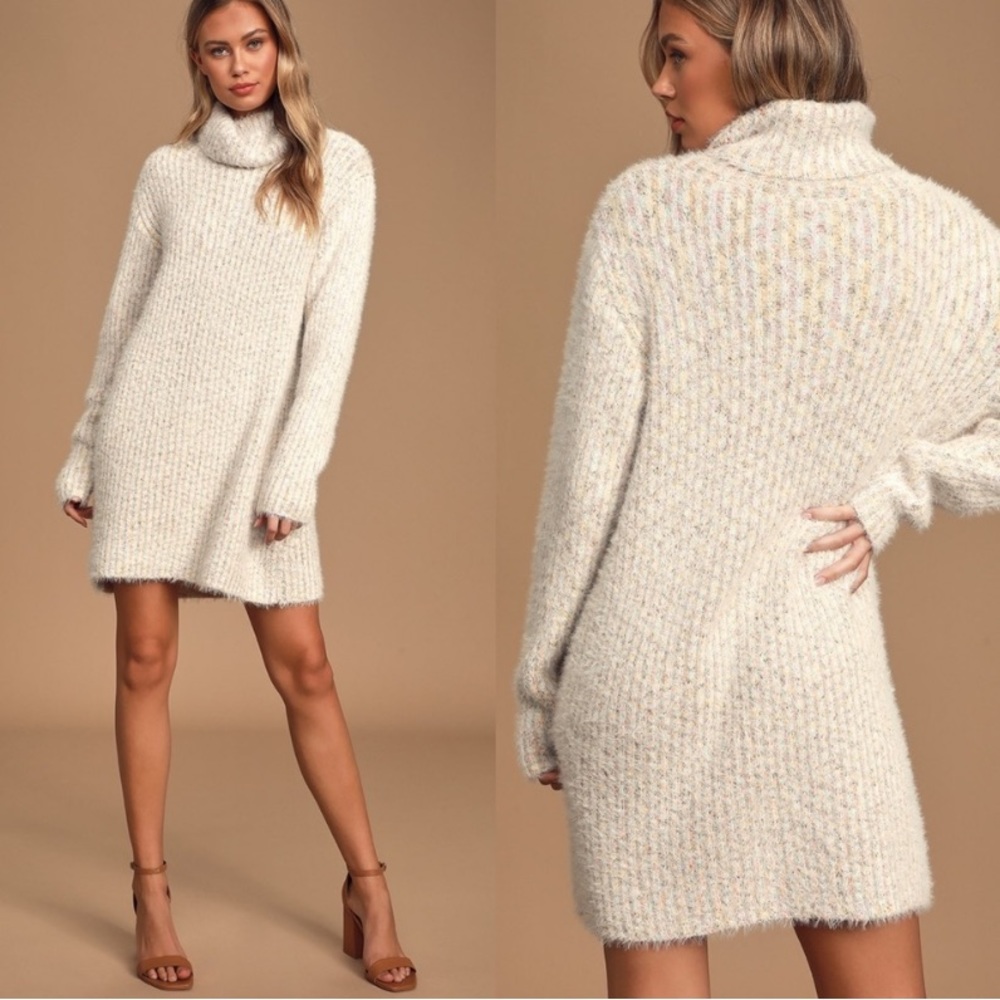 Lulu's sweet whispers eyelash knit cozy turtle neck multi sweater dress